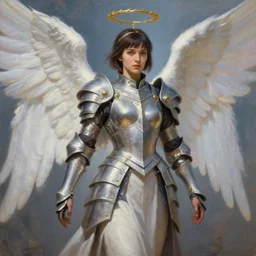 beautiful realistic oil painting of korra in angelic armor, high fantasy, dungeons and dragon artwrok, by john berkey, by peter mohrbacher