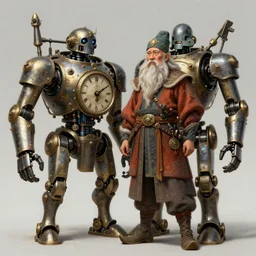 an old dwarf musketeer and his large clockwork robot companion, musket, golem, robot, steampunk, ming dynasty, chinese fantasy, fantasy art, realistic, detailed, anatomically accurate, inspired by ghostblade, wlop.