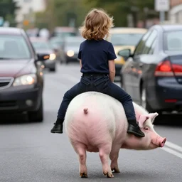 sarah hyland riding on the back of a pig in traffic