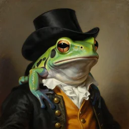 a head and shoulders portrait painting of an anthropomorphic!!!!!!!!!! amazon milk frog!!!!!!!!!! wearing a colonial!!!!!!!!!! outfit without a hat looking off camera, a character portrait, neoclassicism, oil on canvas