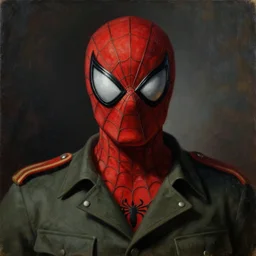 portrait of spiderman as chancellor of germany, 1 9 3 9, oil on canvas by william sidney mount, hyper militaristic, evil, dark, threatening, trending on artstation