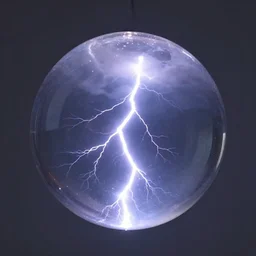 floating glass sphere filled with a raging lightning storm