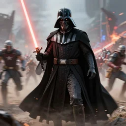 Darth plaguies the wise from star wars legends, motion blur runs through massive battlefront, mcu style, explosions, fire, real life, spotted, ultra realistic, 4K, movie still, UHD, sharp, detailed, cinematic, 3D render, modern