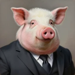 portrait of an anthropomorphic fat pig wearing a suit, oil painting, masterpiece, extremely detailed, sharp focus, intricate, award-winning, hyperrealistic, by Ralph Horsley, by artgerm