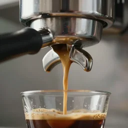 a very beautiful macro photograph of espresso being poured from a portafilter. professional, high quality, high resolution, dynamic shot