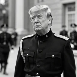 donald trump as military school cadet by charles addams, black and white,