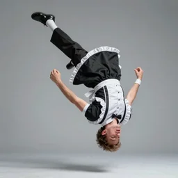 mark e smith in a maid uniform doing a backflip, highly detailed, 4 k