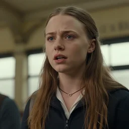film still close - up shot of greta thunberg giving a speech in a train station from the movie brokeback mountain. photographic, photography