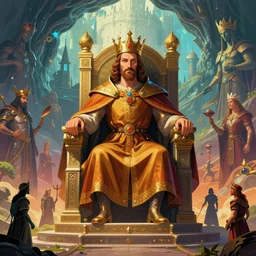 a majestic photograph of the castle king of agharta seated on his throne, land of advanced races, hollow earth infographic, illustrations, vibrant colours, dynamic lighting, digital art, fantastically beautiful, illustration, trending on artstation, art by albrecht durer, cornelis bisschop, franklin booth, 8 k resolution