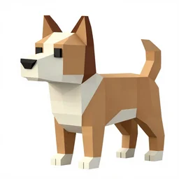 low polygon dog facing south east on a white background