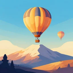 sunrise mountain water hot - air balloon illustration vector digital art trending on artstation