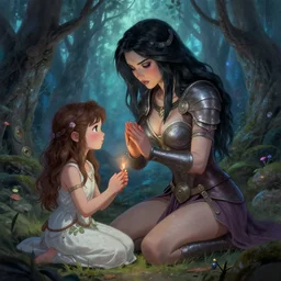 sensual girl warrior making a ritual with her daughter in a magical forest by leesha hannigan, fantasy, highly detailed faces, artwork