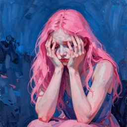 despair personified, pink, blue, artwork, bold strokes