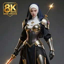cyberpunk armoured nun warrior with holy weapons, highly detailed, 8 k, hdr, smooth, sharp focus, high resolution, award - winning photo