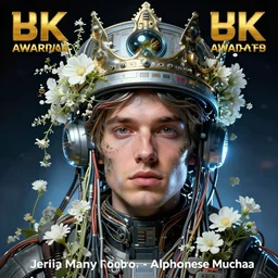 hyperrealist realistic wonderful face portrait of a 2 0 4 4 space sport engineer, it is decorated with long wires and white flowers that fall like vines and wears a huge computer crown. by jeremy mann and alphonse mucha, fantasy art, photo realistic, dynamic lighting, artstation, poster, volumetric lighting, very detailed faces, 4 k, award winning