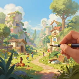 worldbuilding. upbeat. concept. realistic render. brushy. sharp. smooth focus. illustration. art by karla ortiz kortizart. masterwork. trending. popular. finalized. professional.