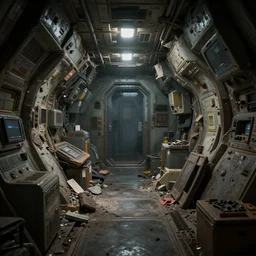 epic professional digital art interior of dim, cramped, cluttered, spaceship cargo hold torn by micrometeorite, best on artstation, cgsociety, stunning, unreal engine 6, cinematic, hyperrealistic, 4 k, uhd