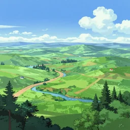 pepperland landscape, animation background, by heinz edelmann