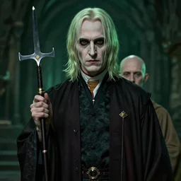 portrait of voldemort mixed with a bald monk