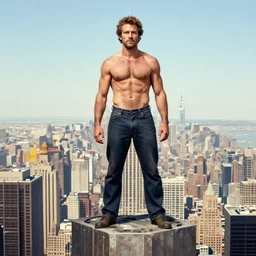 portrait Luigis with shredded physique stands atop a skyscraper norman rockwell brad rigney winslow homer greg rutkowski