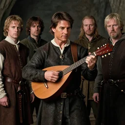 medieval fantasy half length d & d portrait photo of tom cruise as a d & d bard playing a mandolin, photo by philip - daniel ducasse and yasuhiro wakabayashi and jody rogac and roger deakins
