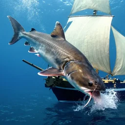giant catfish eating a sailship