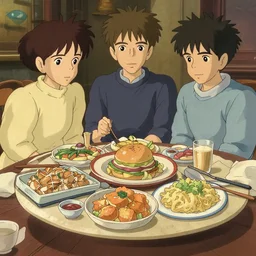amazing food, in the style of studio ghibli, j. c. leyendecker, greg rutkowski, artgerm