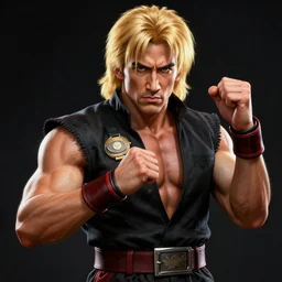 photo of nikolas cage as ken from street fighter 2, blond shoulder length hair, high - contrast, intricate, action pose, ultra realistic, hyper detailed, centered, digital painting, artstation, smooth, sharp focus
