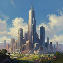 a land scape with a skycraper biopunck architecture painting by sparth artist in elon musk movment trending on artstation ,digital 2d