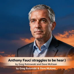 Anthony Fauci struggles to be heard, by Greg Rutkowski and Dave McKean blue and orange color palette