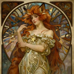detailed portrait of a beautiful Female Furry by Alphonse Mucha, Zootopia,  Neo-Gothic, rich deep moody colors