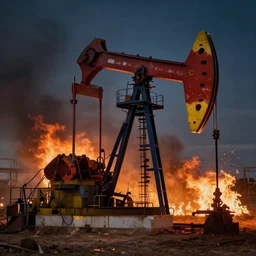 oil fields on fire, hyper realism, cinematic, volumetric lighting, dramatic ambient lighting, epic composition, high detail, octane render, unreal engine, 8 k, professional photo, photorealistic, intricate complexity, extremely detailed,