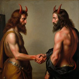 a renaissance painting of the devil with his hand behind his back giving a handshake to a chief keef, ultra detailed, realistic