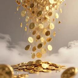 heaven, gold coins as rain, beautifully, fantasy, dramatic, intricate, elegant, highly detailed, digital painting, artstation, concept art, smooth, sharp focus, illustration, art by Gustave Dore, octane render