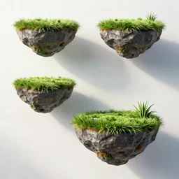 game asset sheet, side view of floating grassy platforms, white background