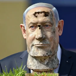 benjamin netanyahu as a moai statue