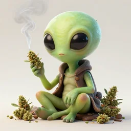 Funny looking cute alien smoking weed, digital art, featured on artstation, fine details