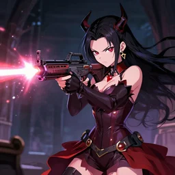 evil princess anime girl and her laser rifle, shooting laser