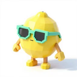 low polygon render of a lemon character with arms and legs wearing mint green sunglasses on a white background isometric 3d ultra hd
