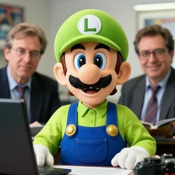 portrait of an accountant dressed as luigi, photograph, natural light, sharp, detailed face, magazine, press, photo, steve mccurry, david lazar, canon, nikon, focus