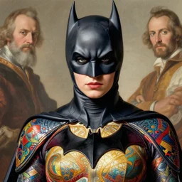 close up of a beautiful batwoman with colourful intricate, by edgar maxence and caravaggio and michael whelan and delacroix style, artistic, intricate drawing, light brazen, realistic fantasy, extremely detailed and beautiful aesthetic face, 8 k resolution, dramatic lighting