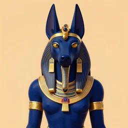 Detailed symmetrical digital painting of Female Anubis wearing Golden accessories. dark blue and light orange palette, trending on Artstation