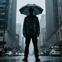 tall creature in the city while its raining