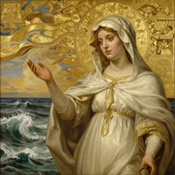 le quattro stagioni masterpiece ultrarealistic ultradetailed painting of catholic veiled lady beside the wind and waves, antonio vivaldi, greg rutkowski, immerse, slime, 2 0 th century, special effects makeup, maximalist, glittering, gold, ivory, hyperreal, golden ratio, alphonse mucha
