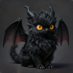 A painting of a cute, fluffy black gargoyle by Craig Mullins, dramatic lighting, extremely high detail, trending on artstation