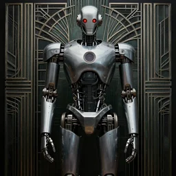 robot from metropolis, art deco, dark and gothic, german expressionism full frame, art by james o barr and kay nielsen, black and white engraving, vector, vector art