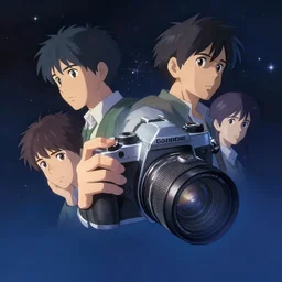 beautiful portrait of a camera floating among stars, design by charlie bowater, ross tran, artgerm, and makoto shinkai, highly detailed, soft lighting