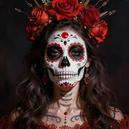 illustration of a sugar skull day of the dead girl, art by art frahm