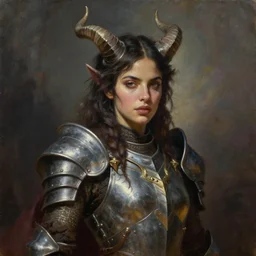 a beautiful woman eiza gonzalez with horns and armor, painted by artgerm and tom bagshaw, fantasy art, dramatic lighting, highly detailed oil painting