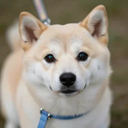 cute dog with lazer eyes and shiny leash